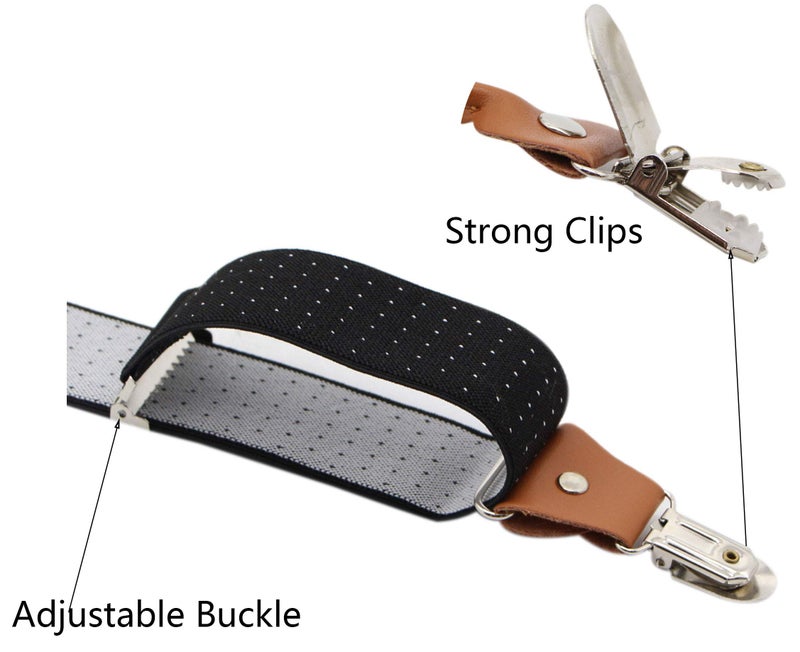 Timiot Menâ€™s Y-Back 4 Metal Clip Elastic Wide Suspenders Perfect For Both Casual&Formal (Black Polka Dot) - Image 3